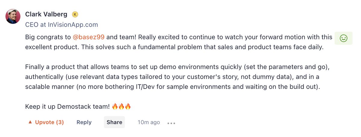 Demostack (@demostackhq) on Twitter photo The discussion on <a href="/ProductHunt/">Product Hunt ๐ธ</a> is still going strong!
<a href="/ClarkValberg/">Clark Valberg</a> says, "This solves such a fundamental problem... Finally a product that allows teams to set up demo environments quickly, authentically, and in a scalable manner."
Join the convo here: producthunt.com/posts/demostack The discussion on <a href="/ProductHunt/">Product Hunt ๐ธ</a> is still going strong!
<a href="/ClarkValberg/">Clark Valberg</a> says, "This solves such a fundamental problem... Finally a product that allows teams to set up demo environments quickly, authentically, and in a scalable manner."
Join the convo here: producthunt.com/posts/demostack