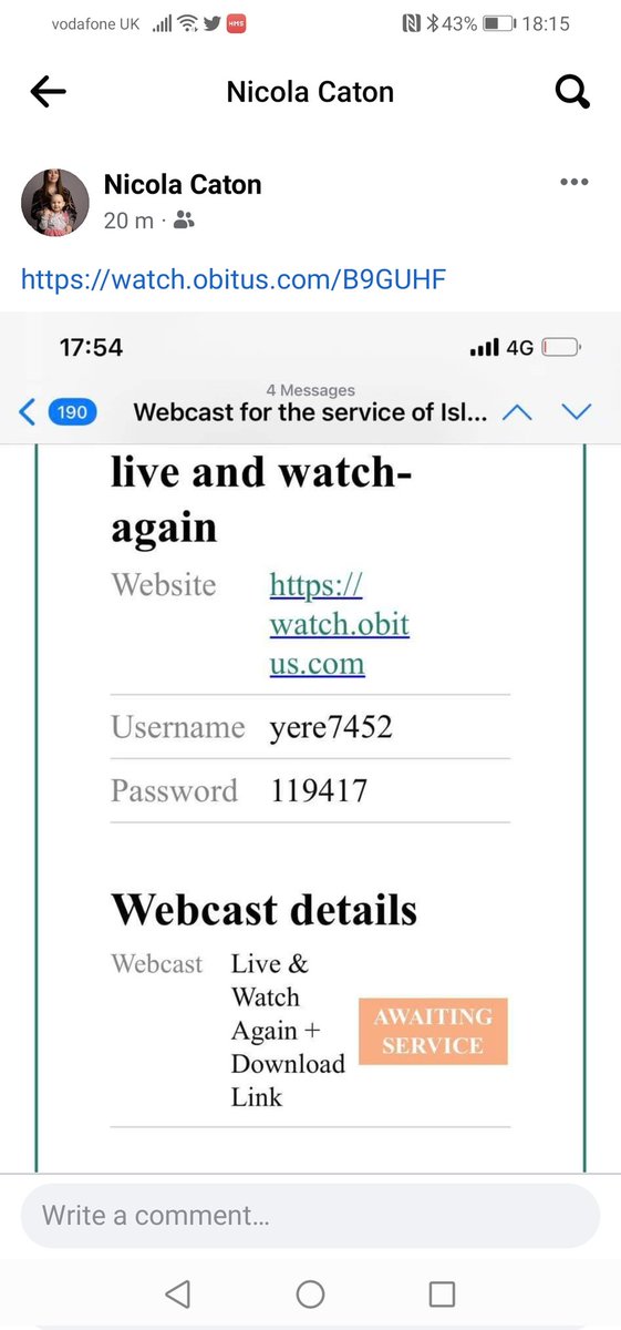 As you have all taken Isla into your hearts, below is the link for Isla's funeral at 09.20am British time, on live watch, God bless you all 💖