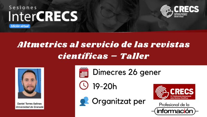 mtenaespinoza's tweet photo. 👨🏾💻🙋🏾♂️🤓
Participando en la 6ª sesión de Inter-CRECS
#Taller: Altmetrics al servicio de las revistas científicas 📊📉📈📰
🗣️ Impartido por @torressalinas
👥Organizdo por #InterCRECS, @revista_EPI https://t.co/7CIZIzgIIh