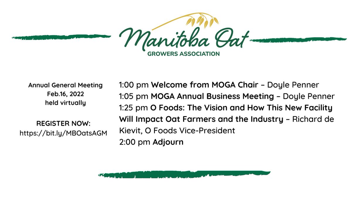 MOGA AGM - Feb. 16th at 1 pm! Join us for some great conversation on oats!