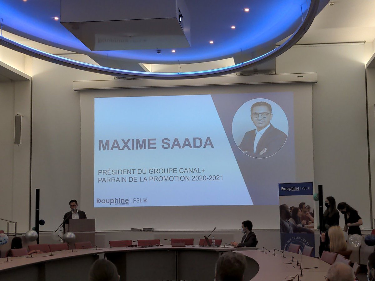 Nous remercions <a href="/maxsaada/">Maxime Saada</a>, Président du directoire du groupe Canal+ et parrain de la promotion 2020-2021, d'être venu prononcer un discours aux étudiants pour les féliciter de leur réussite ! #RDD <a href="/Paris_Dauphine/">Université Paris Dauphine - PSL</a> <a href="/psl_univ/">Université PSL</a> <a href="/hisaac25/">Henri ISAAC</a>