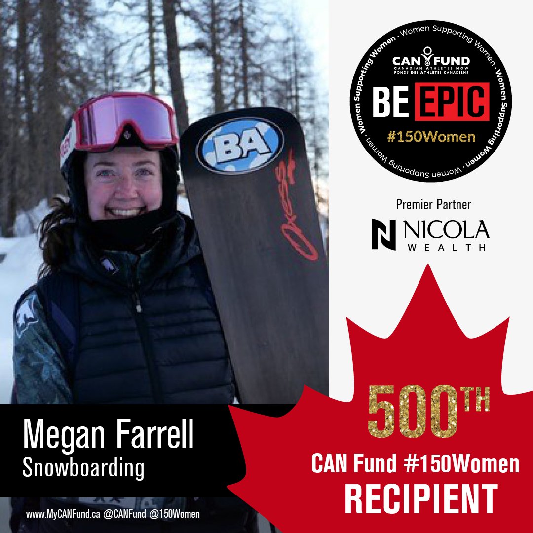 Congratulations <a href="/MeganFarrell5/">Megan Farrell</a>!  Thank you to all the women who are part of this milestone and have donated $150 or more to CAN Fund #150Women. Donate and helps us reach the 1000th female athlete funded!

Media Alert Link: canadianathletesnow.ca/wp-content/upl…

<a href="/nicolawealth/">Nicola Wealth</a>