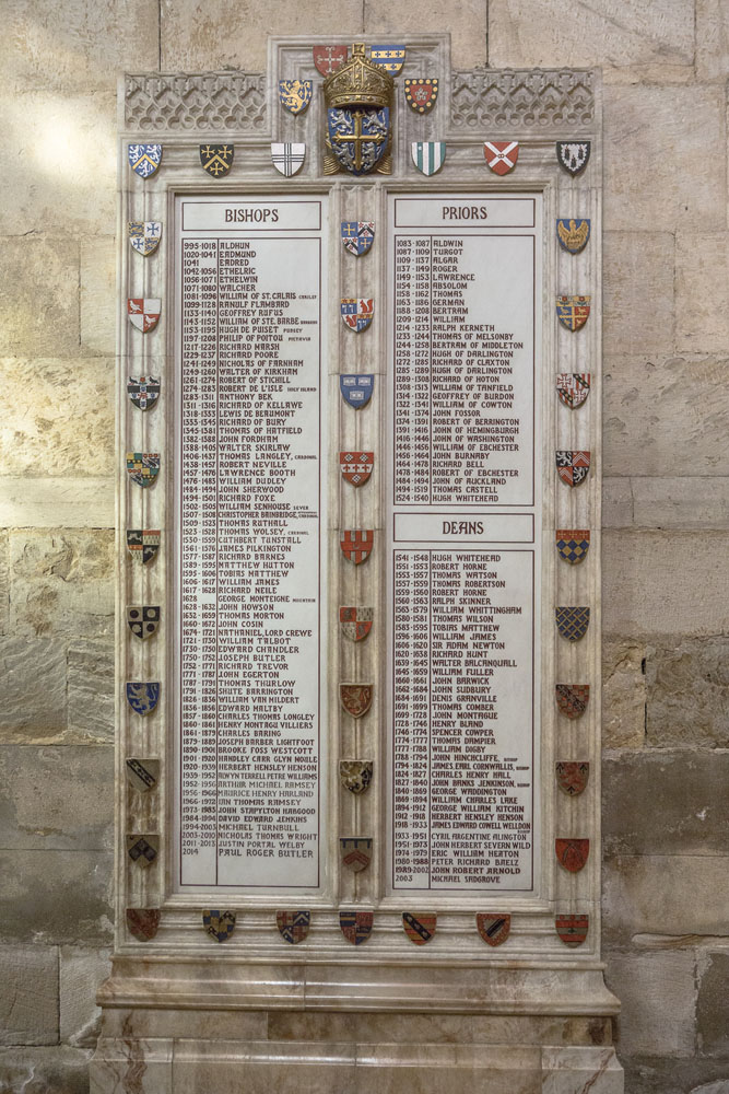 durhamcathedral's tweet image. After 1000 years of our history, the plaque recording the names of the cathedral's Bishops, Priors and Deans had ran out of room. So specialist stone conservators @ClivedenConserv and our architect @Purcelluk got to work extending it.🧰 #conservation #storytime