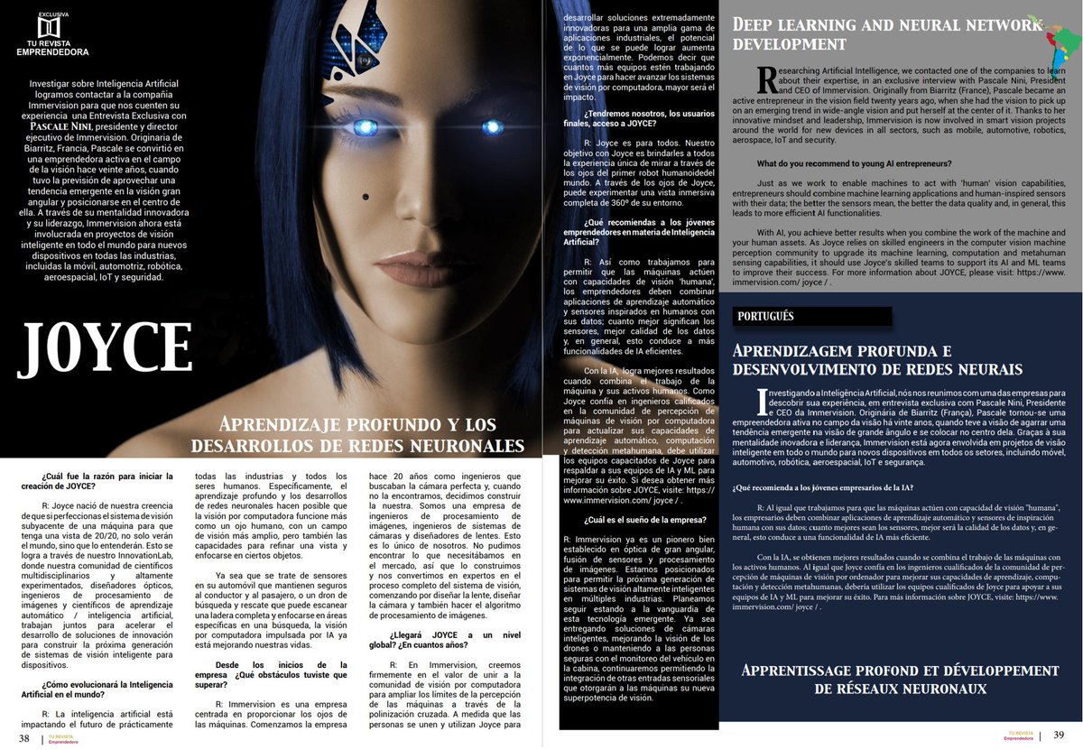 Immervision's tweet photo. In a recent interview with @EmprePeriodismo, our CEO, Pascale Nini, spoke of neural networks, artificial intelligence and vision systems.

Read the interview: https://t.co/cSfZcRw4R8 

#ceo #artificialintelligence #interview #neuralnetworks #visionsystems #immervision https://t.co/KCQUq6xEvp