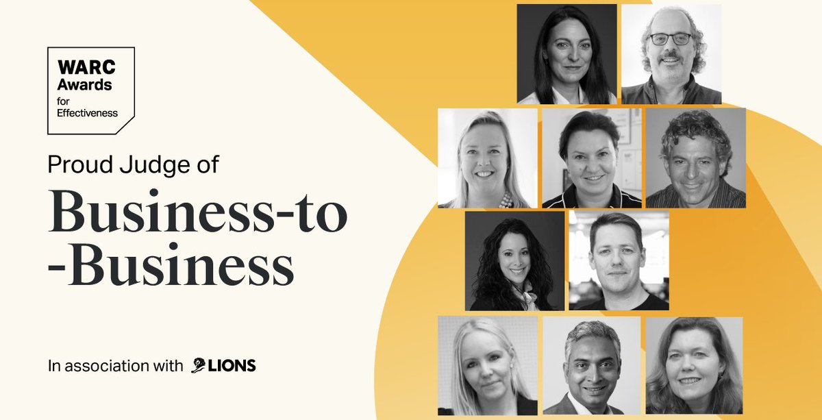 Honored to announce that I’ve joined the Judges Panel for the 2022 <a href="/WARCEditors/">WARC</a> Awards for Effectiveness in association with <a href="/Cannes_Lions/">LIONS | The Home of Creativity</a>. The WARC Awards are one of the best ways to showcase the important work of B2B marketers. Learn more here: bit.ly/3rRibuO