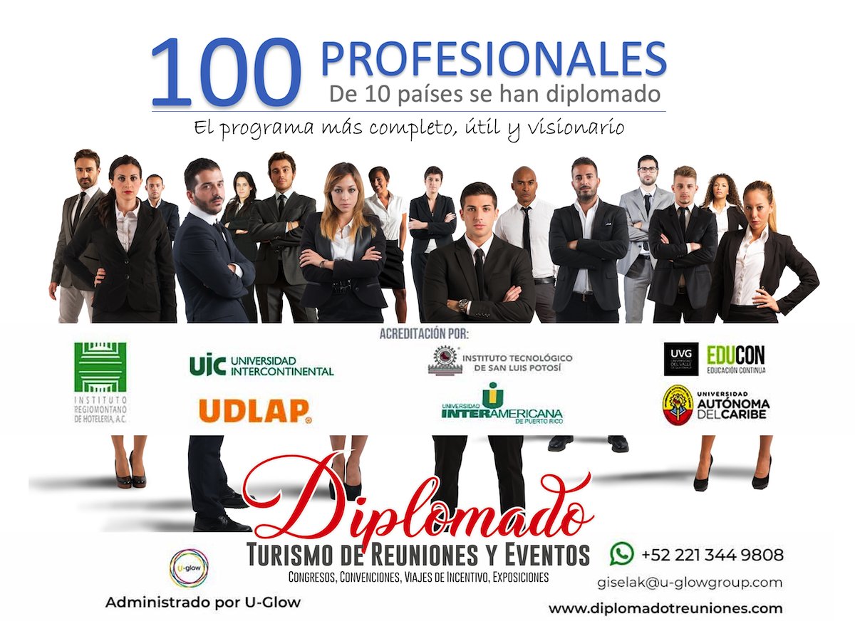 Todavía puedes inscribirte a la 8a. generación del Diplomado en Turismo de Reuniones y Eventos más exitoso de América Latina. diplomadotreuniones.com más de 100 horas online de riquísimo contenido visionario, práctico y útil. Acreditado por 7 universidades de 5 países.