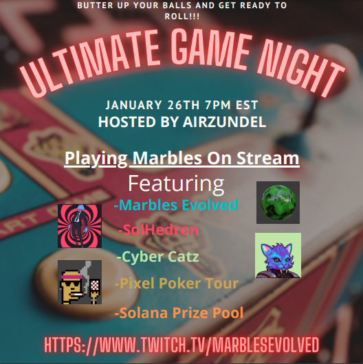 MarblesEvolved's tweet photo. #NFTGiveaway #SolanaNFTs #Solana #NFTCommunity #WeRollin
Hey Rollers! This one is gunna be big! This may be your last chance at getting an Evolved Marble!!!

Be sure to join in at 7PM EST tonight on Twitch! Many more prizes are being given out as well! https://t.co/mDREiytluq