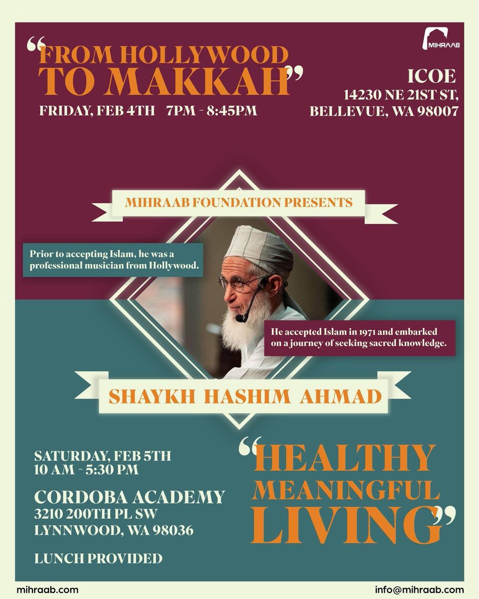 Mihraab's tweet photo. Shaykh Hashim Ahmad @ShHashimAhmad is coming to Seattle! Don't miss out! (RSVP for Saturday here: https://t.co/IiwOqlEa0g) https://t.co/v9nYHVFqCU