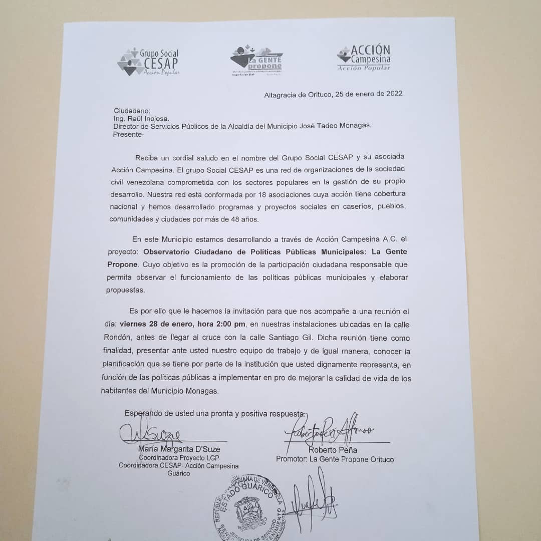 OritucoPropone's tweet photo. #26Ene | #Noticia

En el marco del nombramiento de las nuevas autoridades en el municipio Monagas. Se hizo entrega de una carta al alcalde Pedro Solorzano (@PemonPSUV) y al Director de Servicios Públicos de la alcaldía, Raúl Inojosa (@RaulEduar) https://t.co/TIWW7Pc8Vh