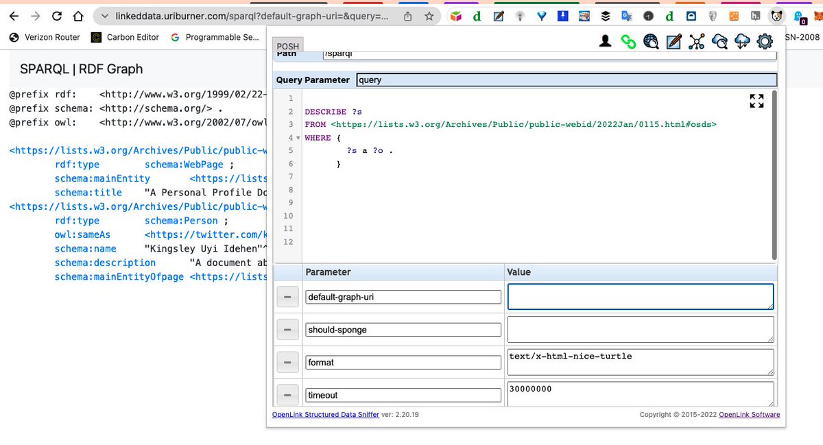 kidehen's tweet image. BTW -- I can even query my #WebID mailing list post directly using #SPARQL. 

linkeddata.uriburner.com/sparql?default…

#AWWW #Web30 #SemanticWeb #LinkedData #DataConnectivity #Identity