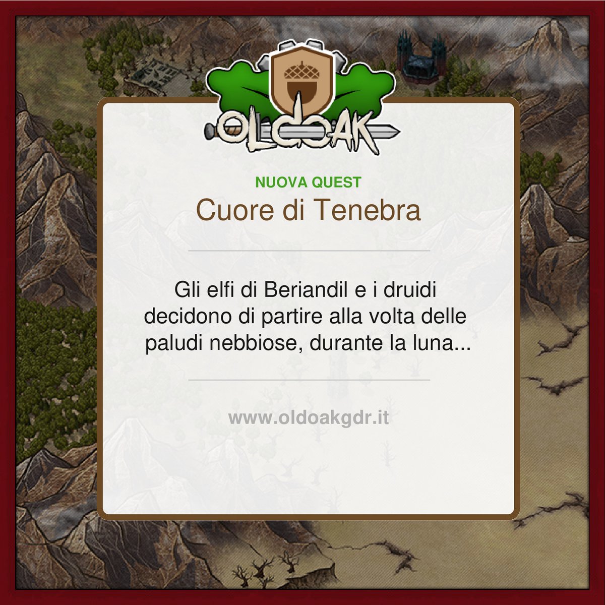 OldOakGDR's tweet photo. Nuova #quest alle ore 20:30: Cuore di Tenebra - Gli elfi di Beriandil e i druidi decidono di partire alla volta delle paludi nebbiose, durante la luna nuova, in cerca di un fiore leggendario...
#gdr #fantasy #quest https://t.co/HalLDjcJyX https://t.co/ew2fXWA3yO