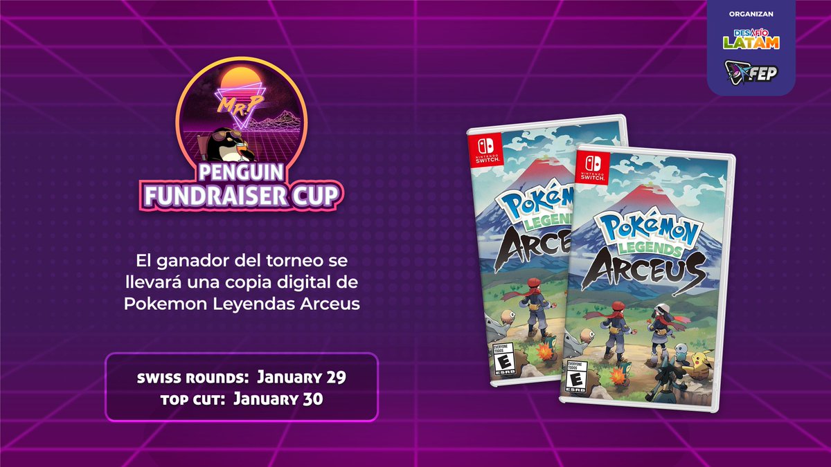 Amigos pingüinos, traigo notícias del torneo! El campeón del torneo beneficente va a ganar una copia digital del #PokemonLEGENDS 👀

Para más info de como inscribirse o ayudar al Mr P, les dejo el link del torneo: play.limitlesstcg.com/tournament/pen… 🐧