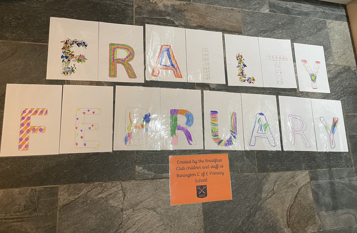 Mamphie23's tweet photo. #frailtyfebruary putting together the finishing touches! Thank you Benington primary school’s breakfast club for making our fabulous banner! #collaborativeworking #oldandyoung #education #primaryschool #supportingus #frailty @enherts @ENHertsCCG https://t.co/KXAx5l3Aq1