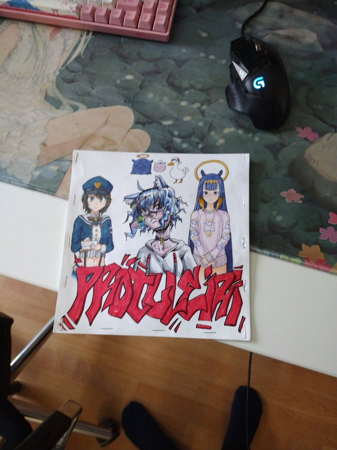 Sens4art's tweet photo. Us at sens art made this birthday present for @GguayG. Ina drip and Oozora police were made by Snike. Okayu jojo reference was made by RsG the smol ones were made by me Meemil lets gooo happy Bday some 2 weeks late or something kys. https://t.co/DKXS8Wdyqu