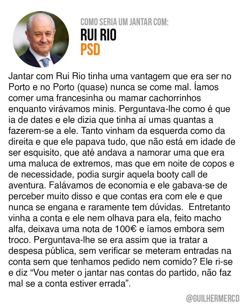 (1/5) Como seria um date e jantar com cada um dos candidatos às Eleições Legislativas?