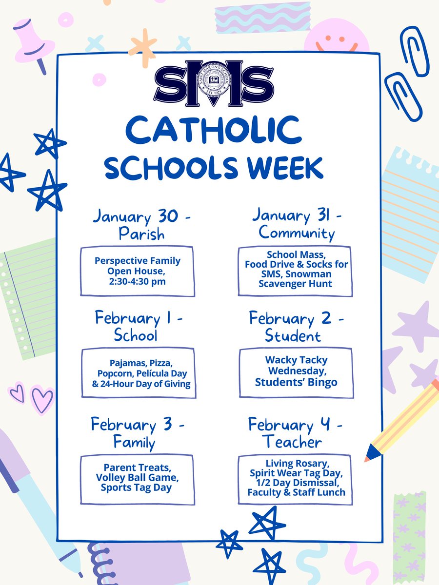 SMSCrusader's tweet photo. Catholic Schools Week is only a few days away. Are you ready Crusaders? Going to be an awesome week celebrating Catholic schools. #CSW22 #ADWcommUNITY #WeLoveSMS https://t.co/lHHXmXsow5 https://t.co/D0ixubWbxy