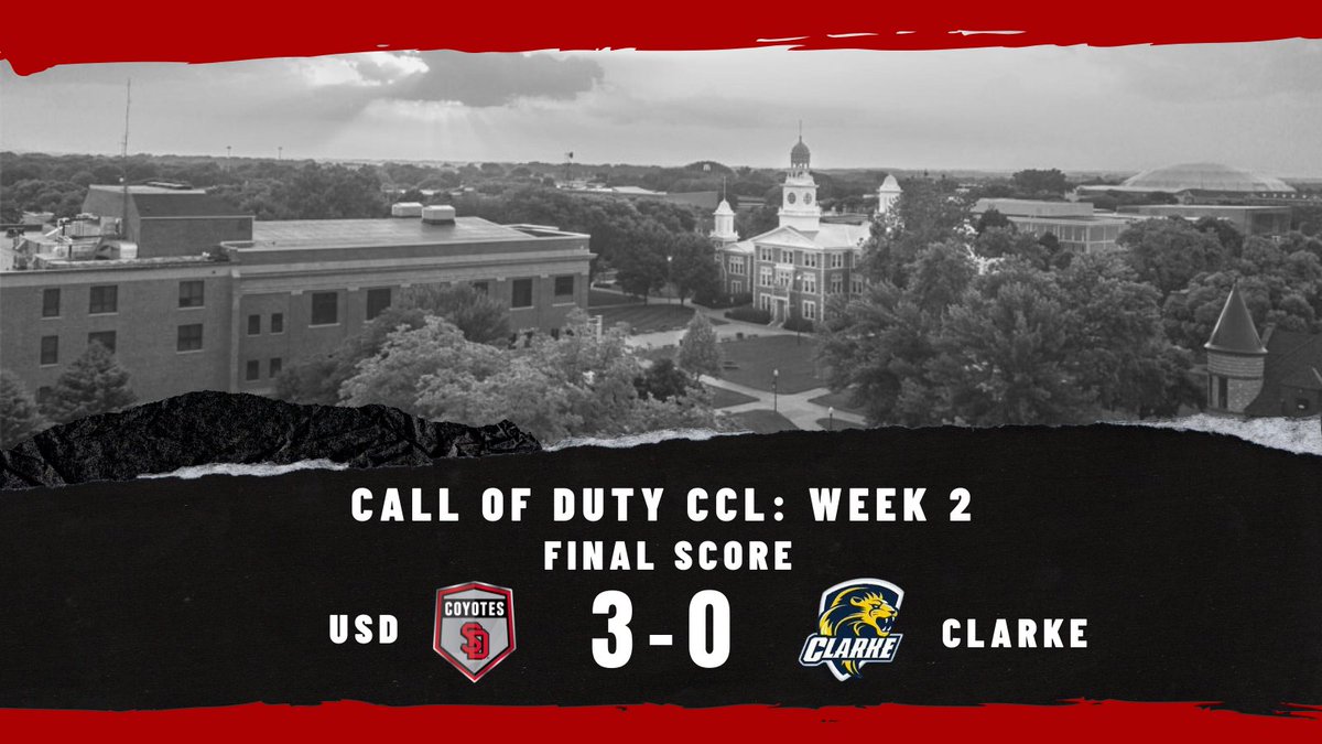 SDCoyoteEsports's tweet photo. The Coyote takeover continues with another clean 3-0 sweep from our Call of Duty team! 🚨

Next Monday they will face both @UWLEsports and @EsportsMnsu starting at 6:30 P.M. CST! #GoYotes https://t.co/Wrt2b4NLcG