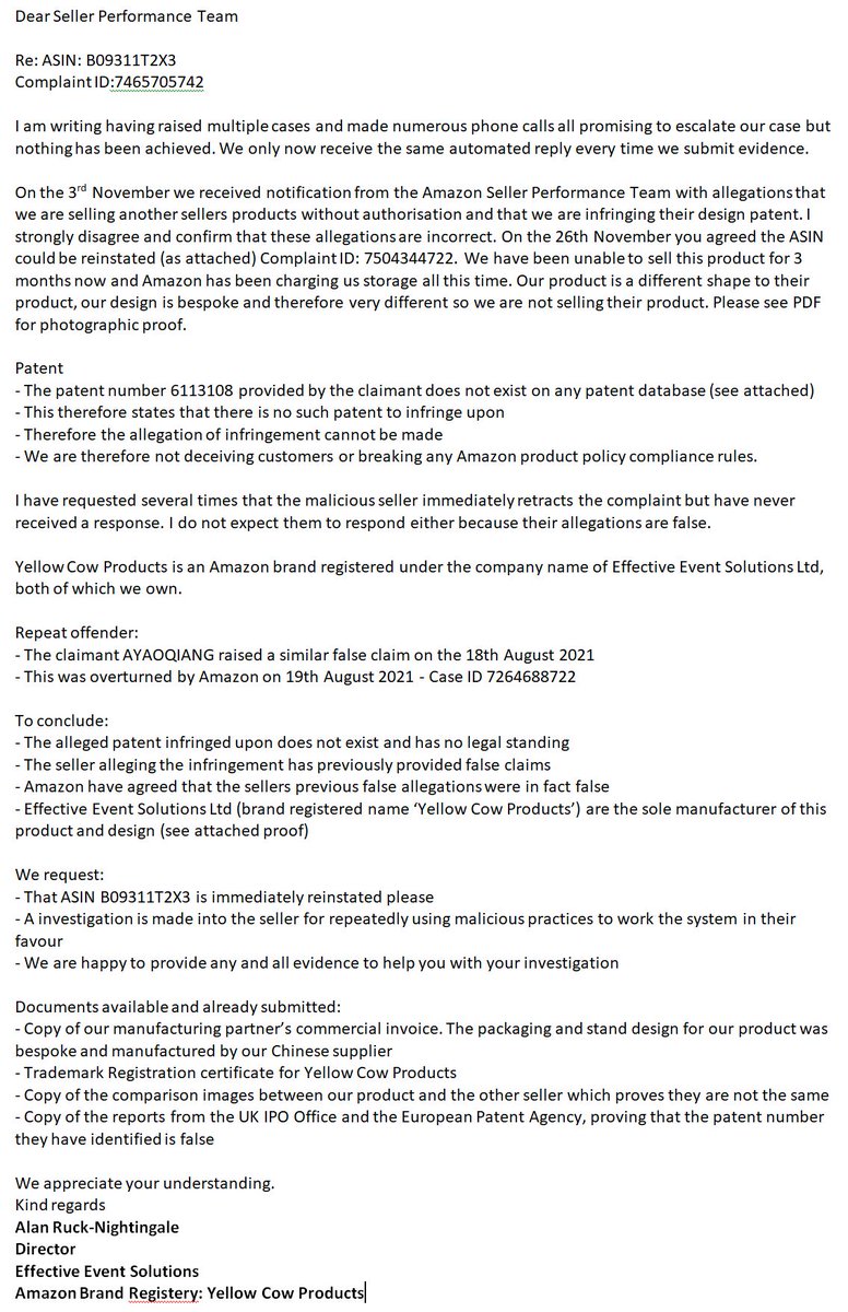 EventSolutionUK's tweet image. Good evening. I have opened up multiple cases in regards to this issue which has left us unable to sell this product for nearly three months. I am hoping you can help. Please see attached overview details. Thanks in advance.
@AmazonHelp