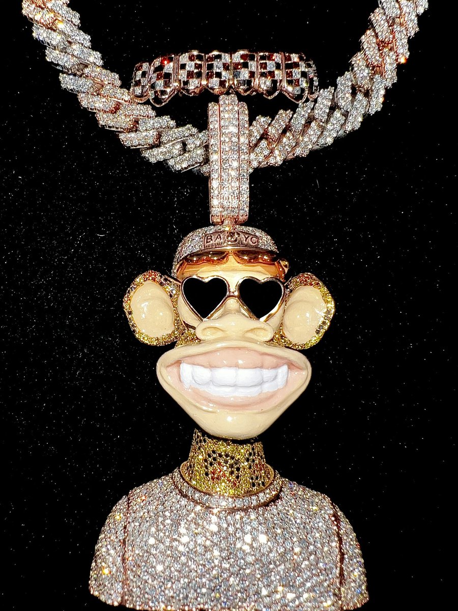 JohnnyDangandCo's tweet photo. How much you think this #bayc piece cost with its own real life diamond avatar? 🐵💎

Am I becoming the #nft leader in jewelry? You decide 🤔😂….in the meantime another @BoredApeYC piece made for @0x_fxnction https://t.co/JaI1M8GQyV