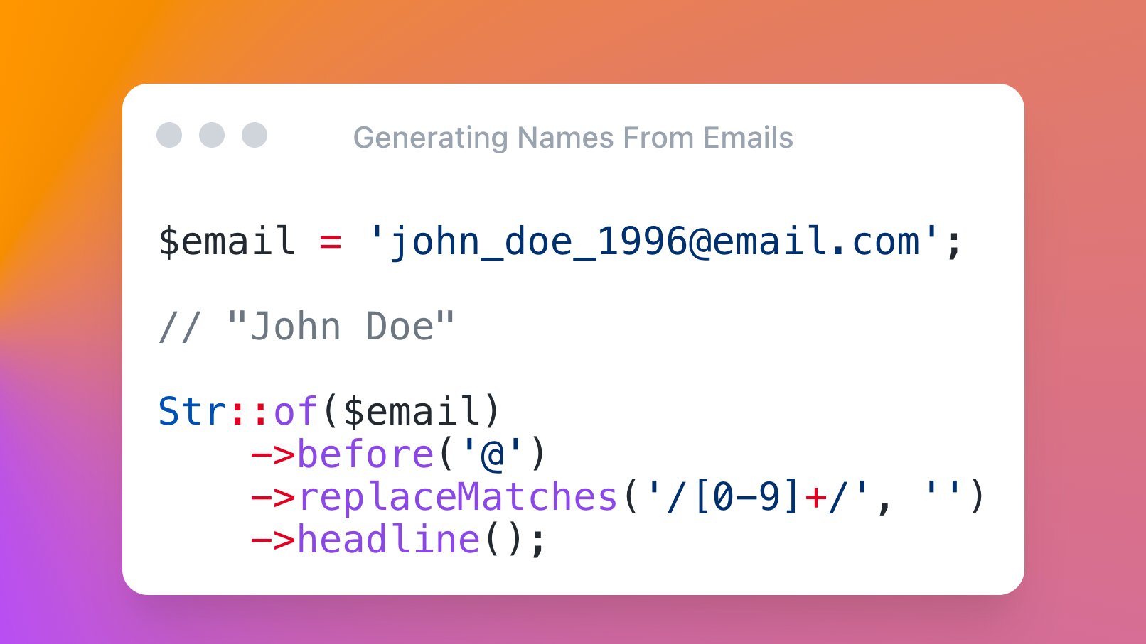 Convert email addresses to full names with the help of Str::headline()
