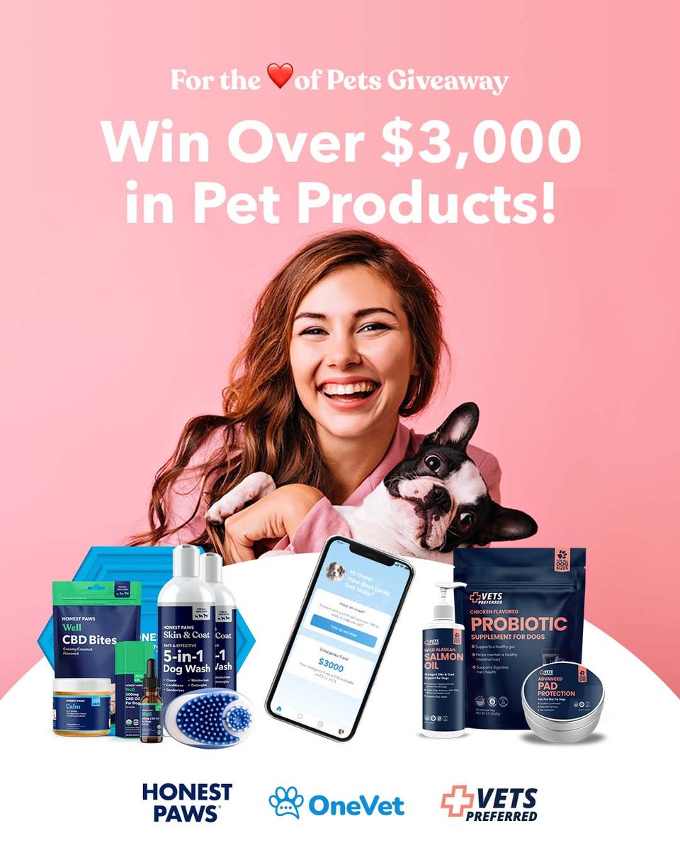 honestpaws's tweet photo. Calling all pet owners!
Honest Paws has teamed up with OneVet and Vets Preferred to bring you the ultimate pet giveaway.🐾

Enter for a chance to win!

https://t.co/i3EPl0msRO https://t.co/m9UYyNATSA