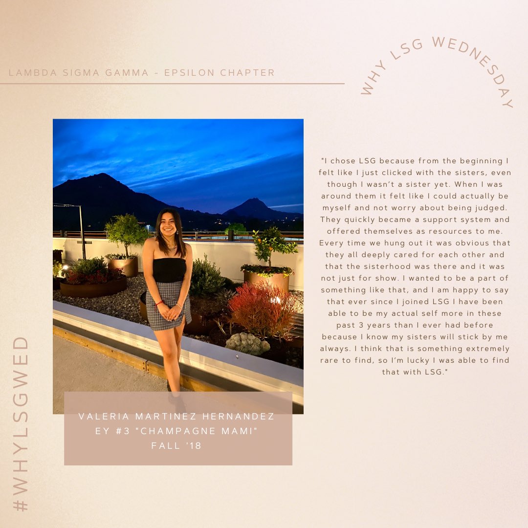 LSG_CalPoly's tweet image. We’re back with another post for our #WHYLSGWED series! Check out our Sister Valeria Martinez Hernandez ΕΥ #3 “Champagne Mami”🥂🌹

•Pronouns: she/her/hers 
•5th year - Major: Biological Sciences 
•Hometown: San Francisco, CA
•Position: Sergeant at Arms