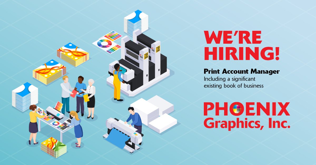 JOIN OUR TEAM! We're hiring at Phoenix Graphics for the position of Print Account Manager — a role that comes with intense training, a well-established book of business, and many incentives. Learn more at phoenix-graphics.com/employment-opp…