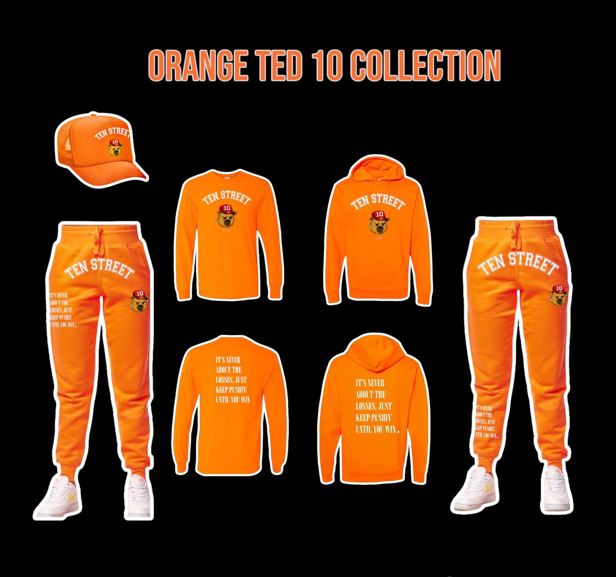 10streetapparel's tweet image. 🔥Or 🗑 ?

•Full Collection Now Out For Pre-Order⚠️

•Drop Message: “It’s Never About The Losses, Just Keep Pushin’ Until You Win.”💭

•Official Drop Day: March 12th 📅 

•Link In Bio‼️

#10street #blackbrand #preorder #hoodie #truckerhat #orangesweatsuit  #orange
#tenstreet