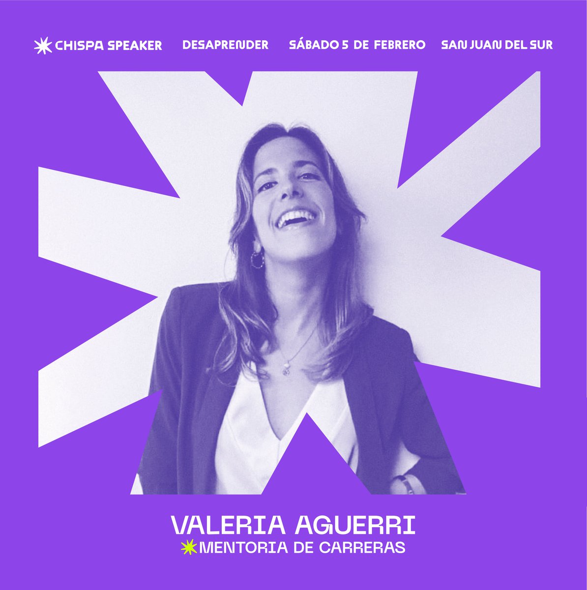 chispafest's tweet photo. Te presentamos a nuestra siguiente ponente en el #ChispaSJDS, Valeria Aguerri es una mentora de carrera y head hunter que colabora con grandes compañías a fin de reclutar el mejor talento latino. 
💜

#chispafest #chispa #chispasjds #professionalgrowth #mentoring https://t.co/VtlEAS3n2L