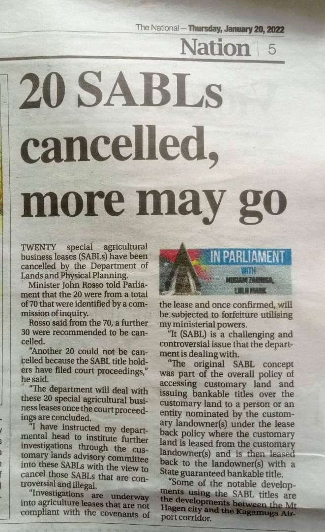 dinonaing's tweet photo. Announced by #PeterONeill when he was #PNGPM. Finally some updates, but extremely poor progress! 70 SABLs, only 20 cancelled (names and details made know)! The @DepartmentLands needs to ramp up proceedings and fuck them off. @PM_GOV_PG @HonBNN @pngsasi @jelta_wong @powes_parkop https://t.co/Lp6C1QAA6j