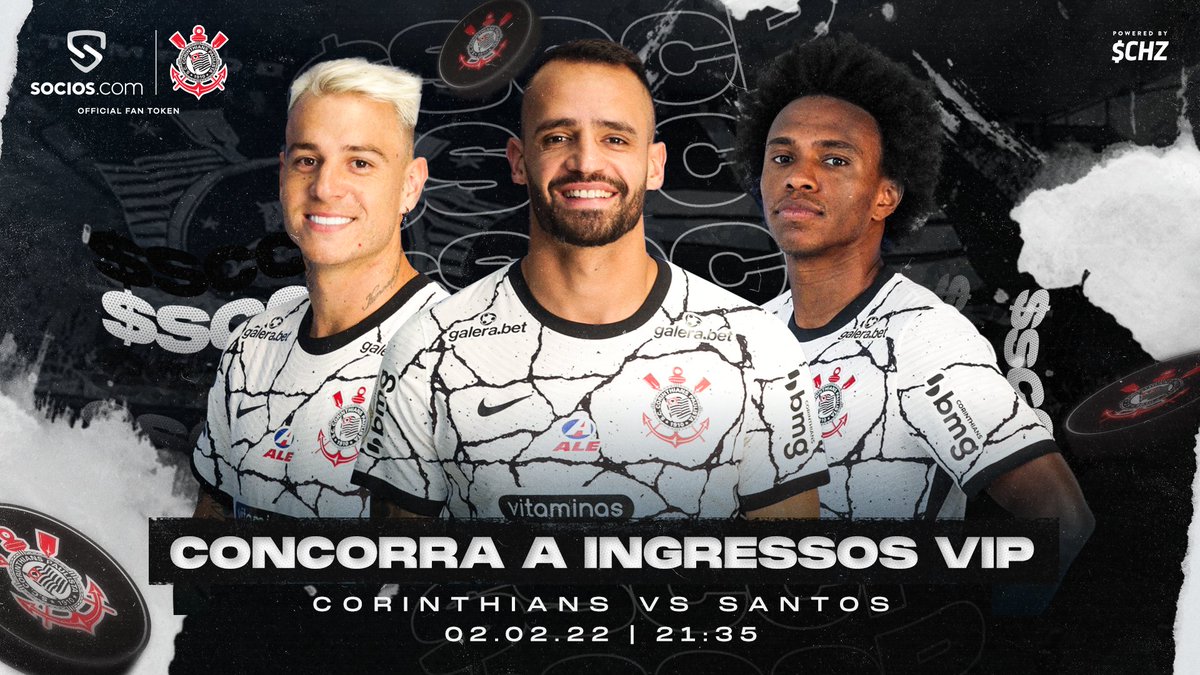 socios's tweet photo. ⚫️⚪️CLÁSSICO ALVINEGRO⚫️⚪️

Vamos sortear 5 pares de⭐️Ingressos VIP⭐️ para @Corinthians x Santos, na Neo Química Arena, dia 02/02. 

Para concorrer:
✅ Seguir
✅ RT
✅ Comentar: VAI $SCCP

⚡️ $CHZ https://t.co/ECE9ZSFqwK