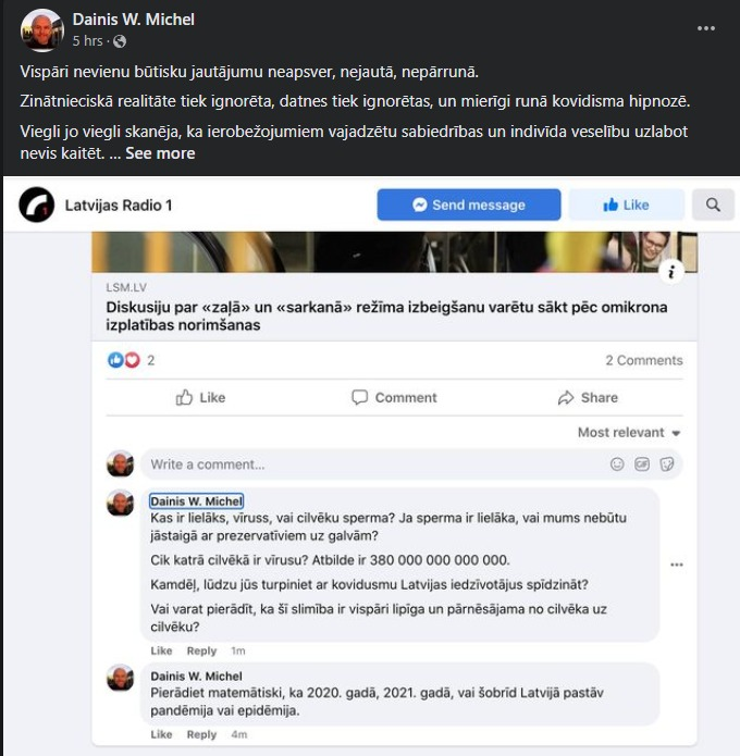 Katram tā zinātnieciskā realitāte sava, kādam par vīrusiem gaisā jāsatraucas, kādam arī jādomā soli tālāk.