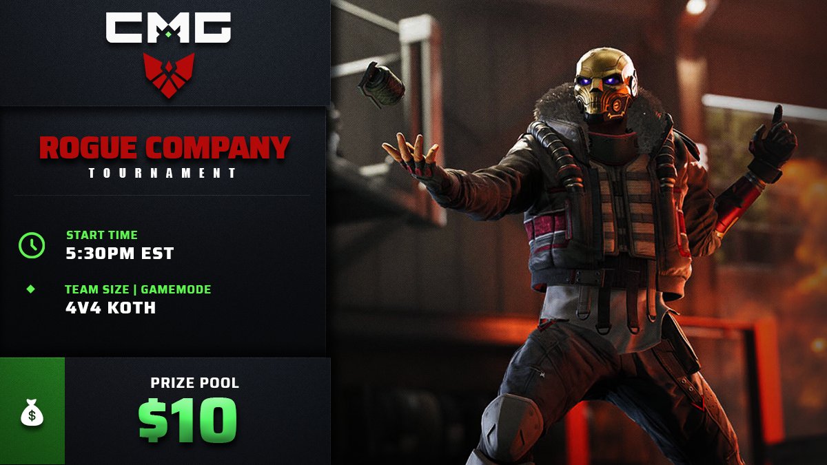 🏆Rogue Company 4v4 Free Entry Tournament

📝 4v4 | King of the Hill | NA+EU
⏰ 5:30PM ET / 2:30PM PT
💸 $10 Cash Prize / Free Entry

JOIN NOW » checkmategaming.com/tournament/cro…