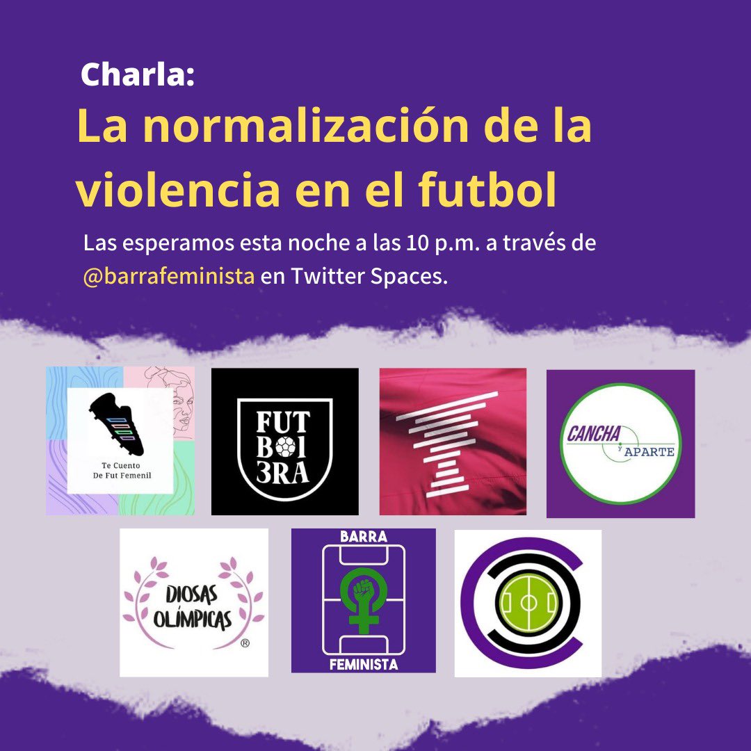 barrafeminista's tweet photo. Nos unimos para hablar de lo que importa: La normalización de la violencia en el futbol ⚽️

¡Te invitamos a unirte a la conversación! 

🗓 Hoy, 26 de enero
⏰10 p.m.

👉https://t.co/VoYYdXK11B https://t.co/Q1iV6wDmui