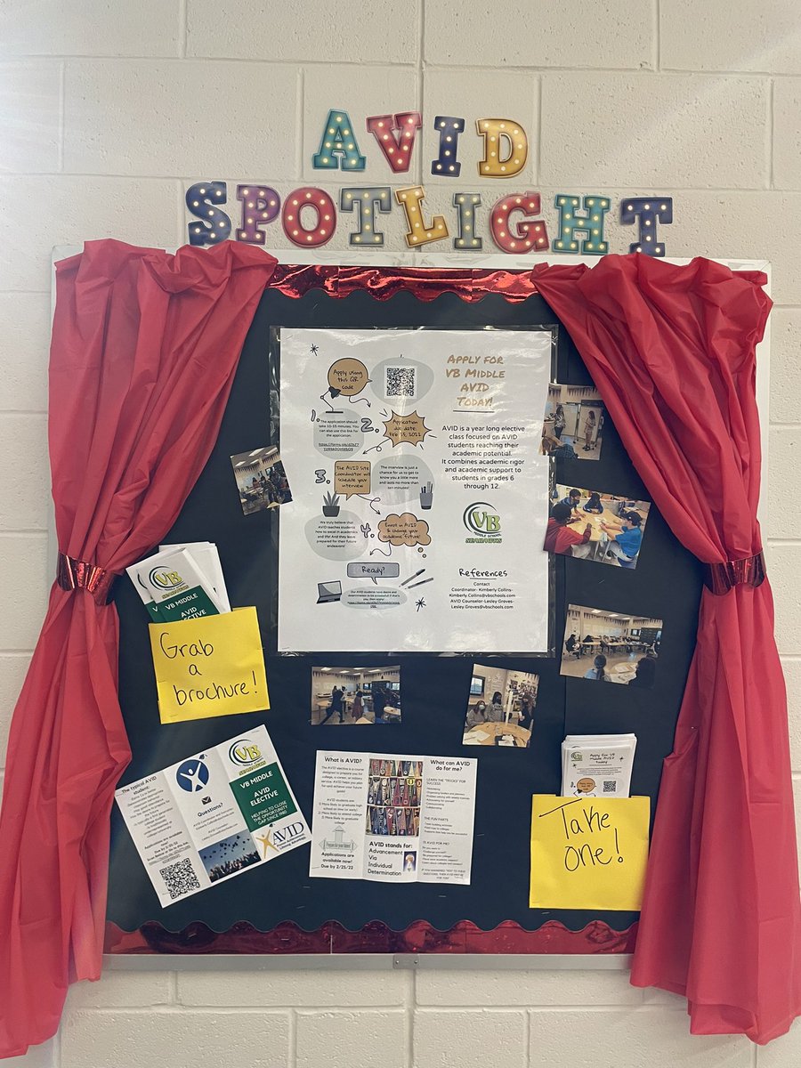 Mrs_KimCollins's tweet photo. Attention Seahawks! Check out the AVID Spotlight in the cafeteria for information on how to apply for AVID next school year! Applications are due 2/25! Grab this opportunity and Soar to success! @VBMiddle @VBAggie93 @MrsErwin101 @a_fredrickson1 @VBAVIDCoach @VBMS_Counseling https://t.co/OmROvBe42I