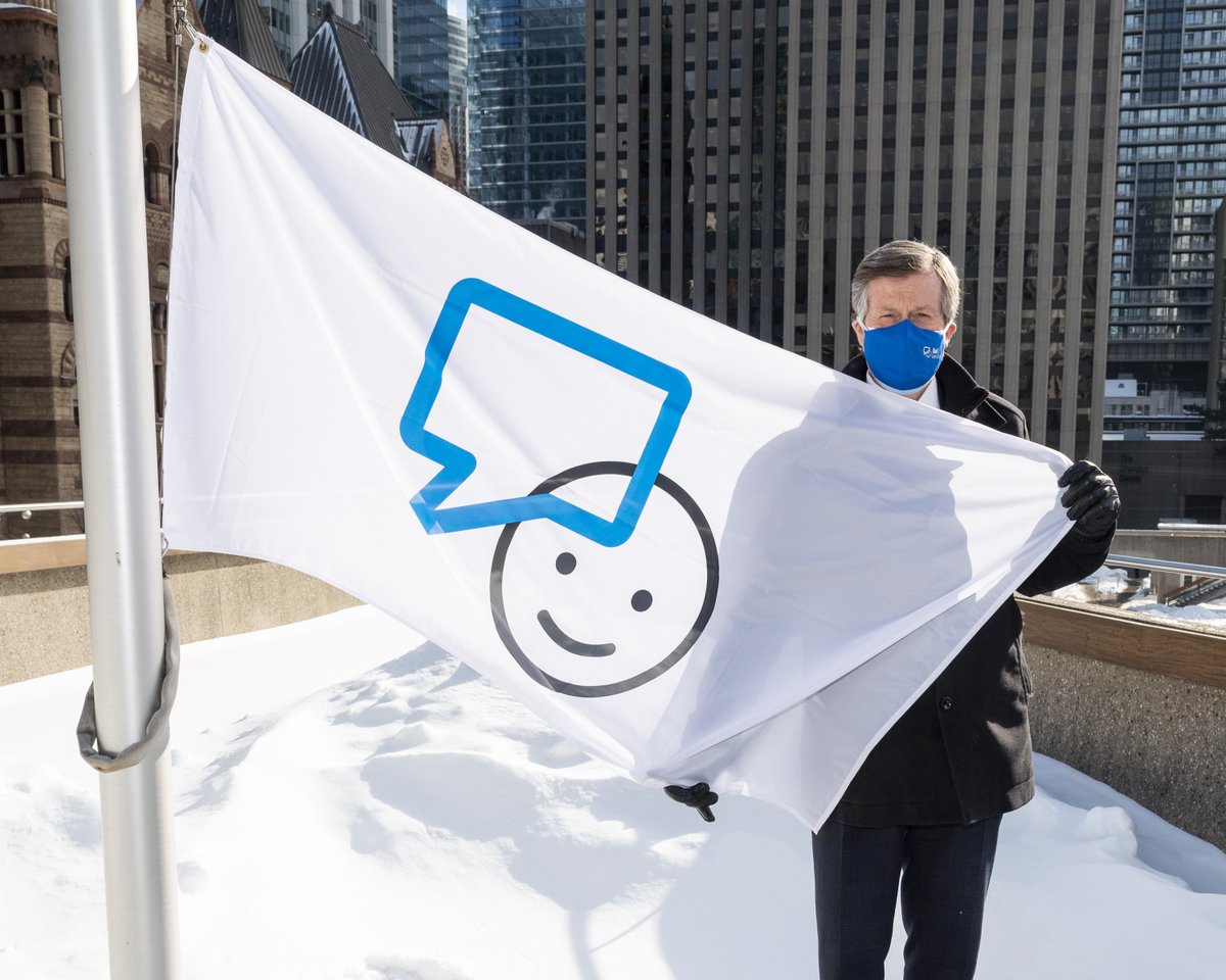 JohnTory's tweet image. Today, we raised the @Bell_LetsTalk flag at City Hall in recognition of #BellLetsTalk Day.

Proud to support this initiative to help end the stigma around mental health and start important conversations.