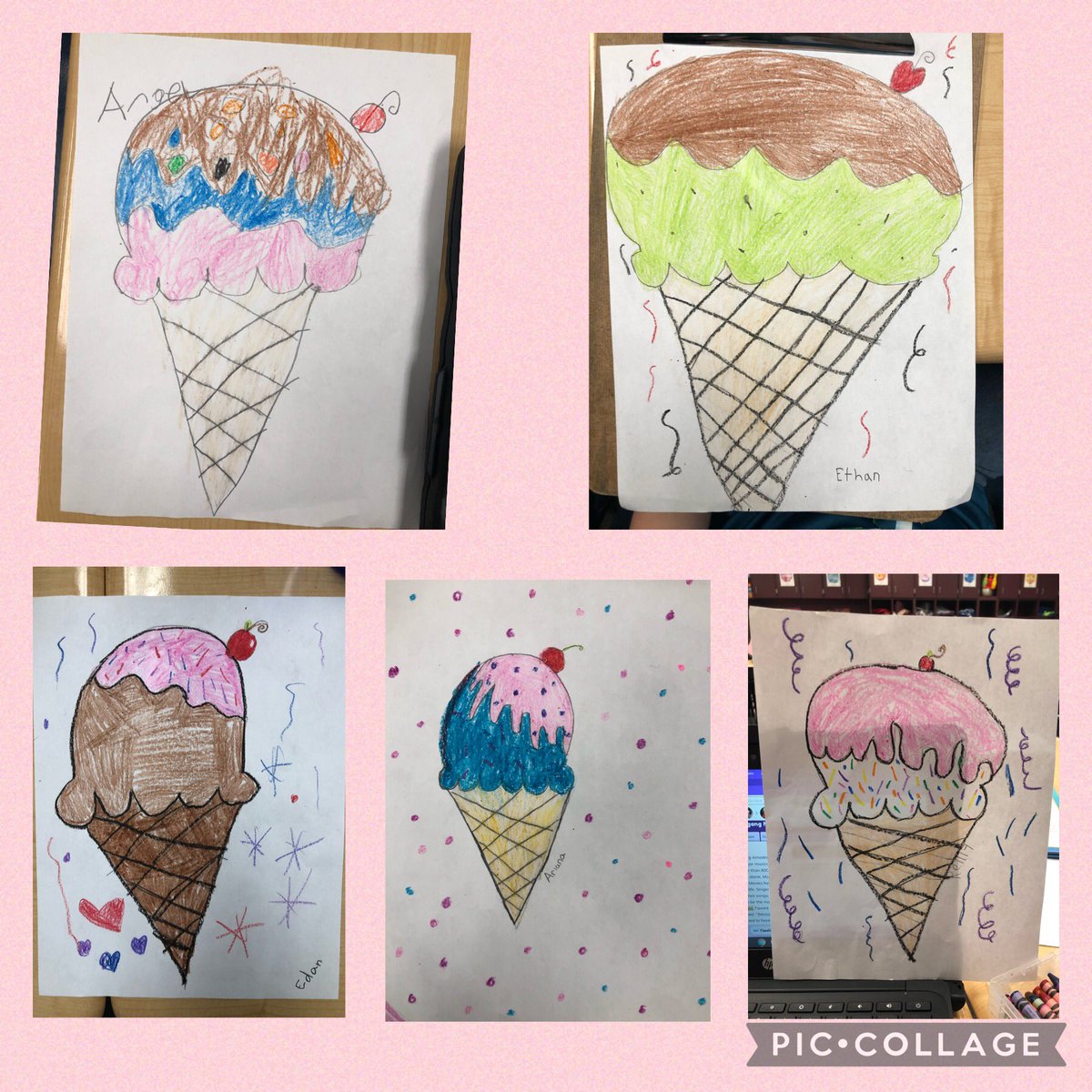 LindaHume10's tweet photo. So much fun with today’s @Crayola #CrayolaCreativityWeek challenge. @JGB_Library students Listened to @Joelle_Murray89 read #LibbyLovesScience and created our own  ice cream cones - yum! 🍦

3rd graders @JoanBryant6 took time to finish in class. https://t.co/UgVgLR5CKt