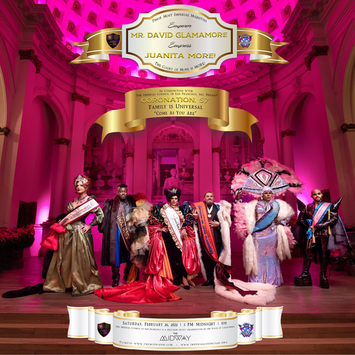 CouncilSan's tweet photo. The Imperial Council of San Francisco, Inc., Presents Coronation 57 “Come as you are!”

Visit our website at https://t.co/jLsVO46DfH for more details!

@juanitamore @Themidwaysf @NickiJizz @KatyaSmirnoff @tito_so_to @iimtracii @CouncilSan https://t.co/7vxYvKL1QC