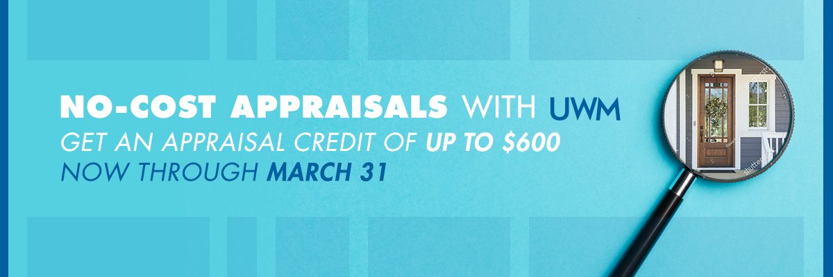loanpronto's tweet photo. NO-COST APPRAISALS! From Jan 26 through Mar 31, @UWMlending will credit our borrowers up to $600 for appraisal costs on all conventional, government, and jumbo purchase loans for primary homes! #BrokersAreBetter https://t.co/kL7K2yb3oJ