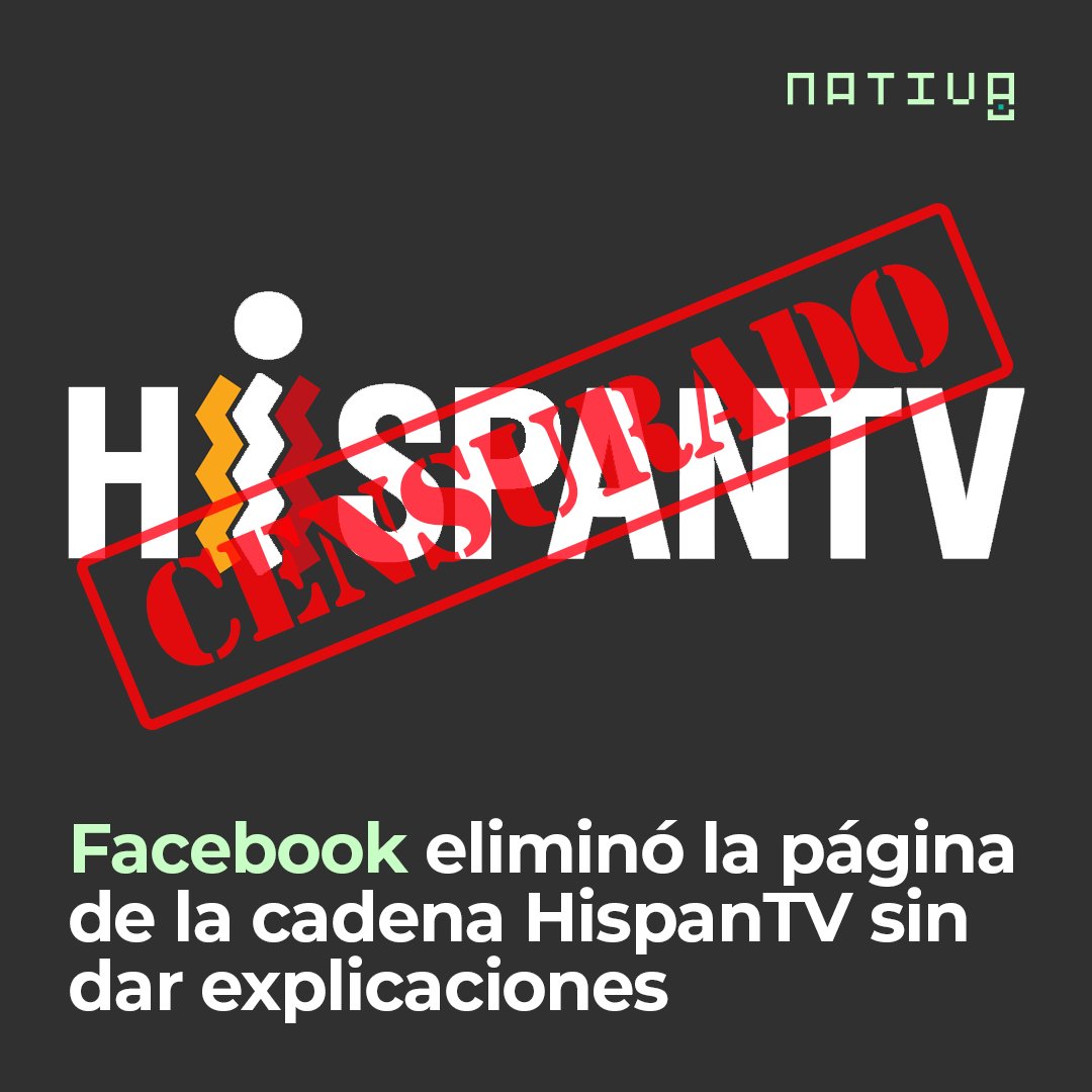 NativaBolivia's tweet photo. #Facebook ha anulado “permanentemente” la página de #HispanTV -que cuenta con más de 1.400.000 de seguidores-, sin previo aviso, en lo que parece ser un nuevo ataque contra la libertad de expresión. 

🔗 https://t.co/PwiaDvsCLZ https://t.co/IqcBMAzHtD