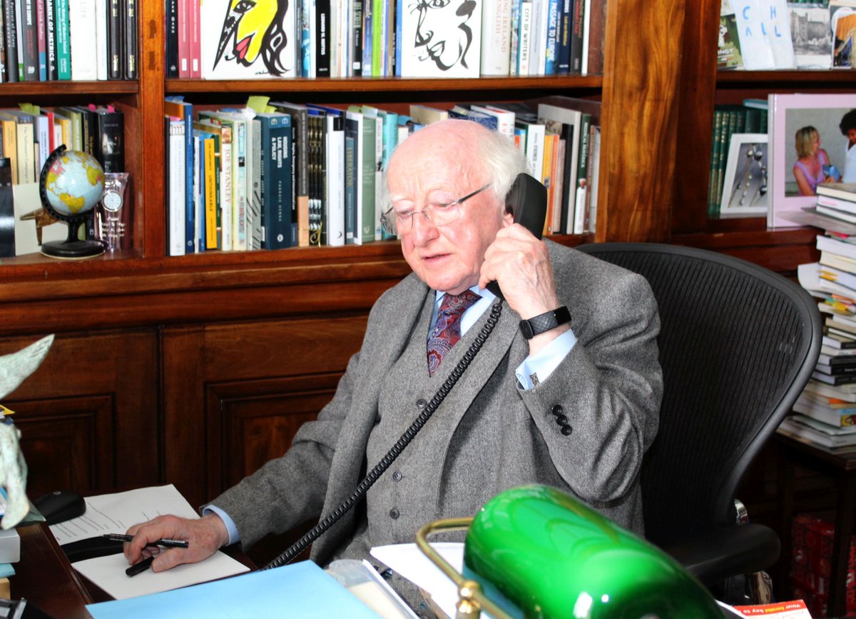 PresidentIRL's tweet photo. President Higgins was so moved to have the opportunity today of speaking to President Elect @gabrielboric and to convey the best wishes from the hearts of the Irish people to their young President, his great team and the Chilean people. https://t.co/3UR335pefx