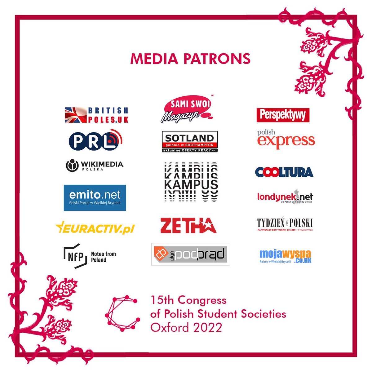 CongressPL's tweet image. We are proud to introduce the Media Patrons of the #XVCongress of Polish Student Societies in the UK! 

It is through their generous help that all of our exciting news are published both in the UK and in Poland!📱📰