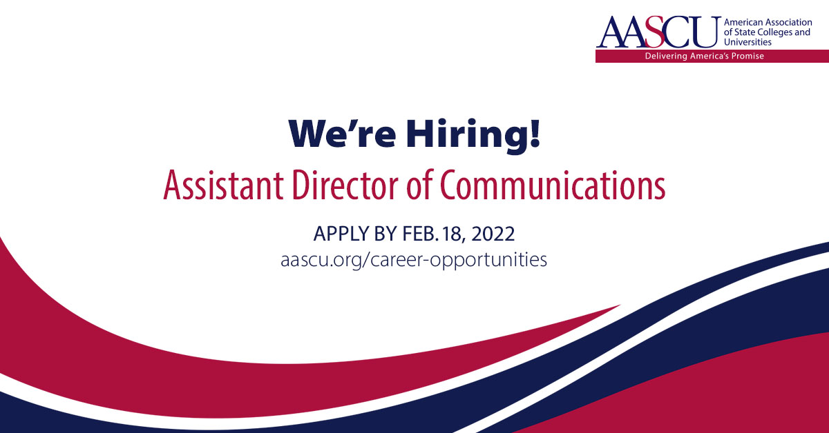 AASCU's tweet image. We are looking for a dynamic and dedicated professional to join our communications team. Learn more about the position here - bit.ly/3G3GydP