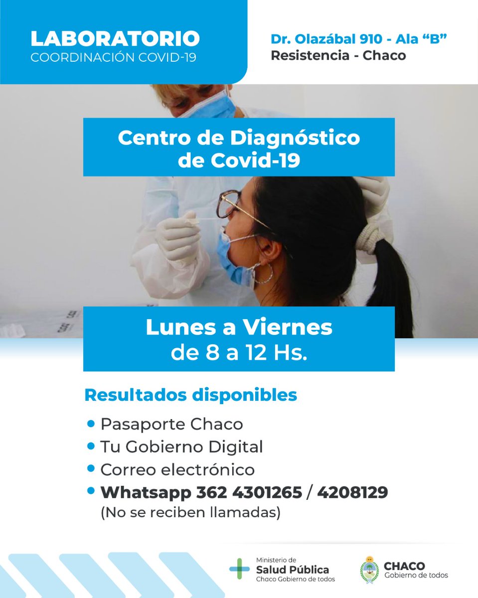 ChacoSalud's tweet photo. 😷 Centro de diagnóstico COVID-19 habilitado en Resistencia.

#SaludPublica https://t.co/BX6ZRcyyAU