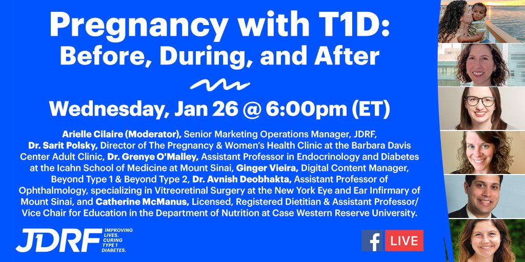 BeyondType1's tweet photo. TONIGHT! Get your T1D pregnancy questions answered at 6pm ET on the @JDRF Facebook page! Beyond Type 1's @GingerVieira will join the rest of JDRF's expert panel to discuss all things pregnancy + diabetes. Watch here: https://t.co/9vlm26IPQ7 https://t.co/3YKnKcxkoX