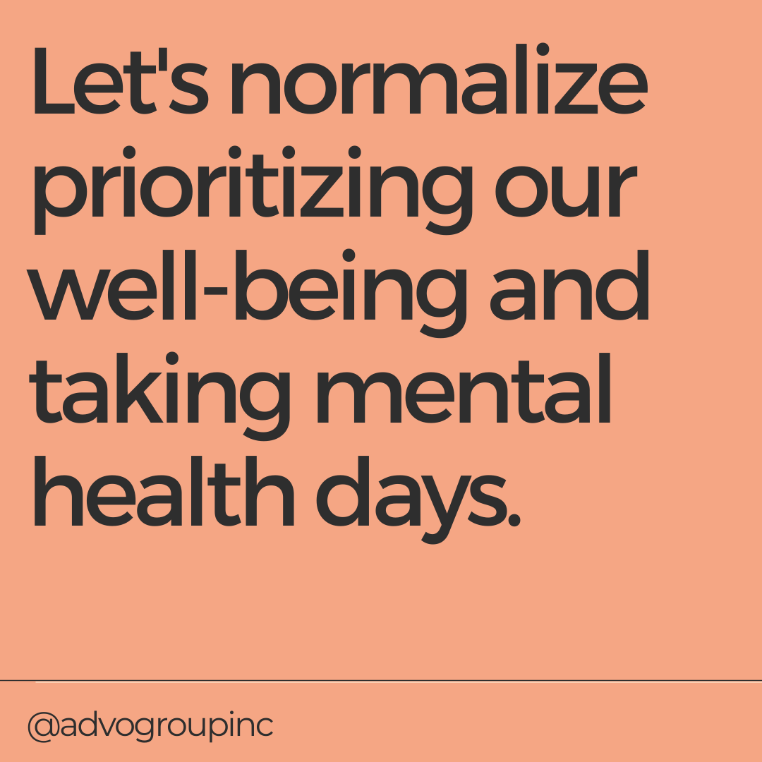 AdvoGroupINC's tweet photo. Prioritizing mental health and empowering employees to do so too is one of the most important things we can do as corporate leaders. #mentalwellbeing #mentalhealthatwork https://t.co/LOHhJilYwO
