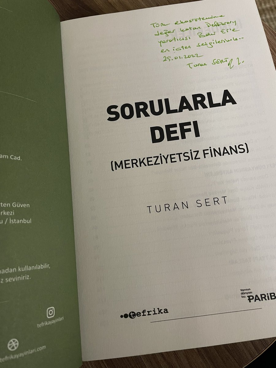 .<a href="/turansert/">Turan Sert</a> hocamın kitabı elime ulaştı. Çok değerli bir hediye, çok teşekkür ederim.

Hediye etmek amacıyla aldığım 10 adet “Sorularla DeFi” kitabını beni takip edip, bu twiti RT edenler arasından 10 kişiye hediye etmek istiyorum.

Cumartesi akşam belirleriz kazanları.