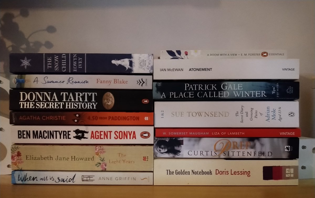 BookMinxSJV's tweet photo. #nationalshelfieday #ShelfieDay you say? Here's a good one... the books I've been lucky enough to get from my #NearestDearestBookClub chums. https://t.co/9sfHyOYJIS