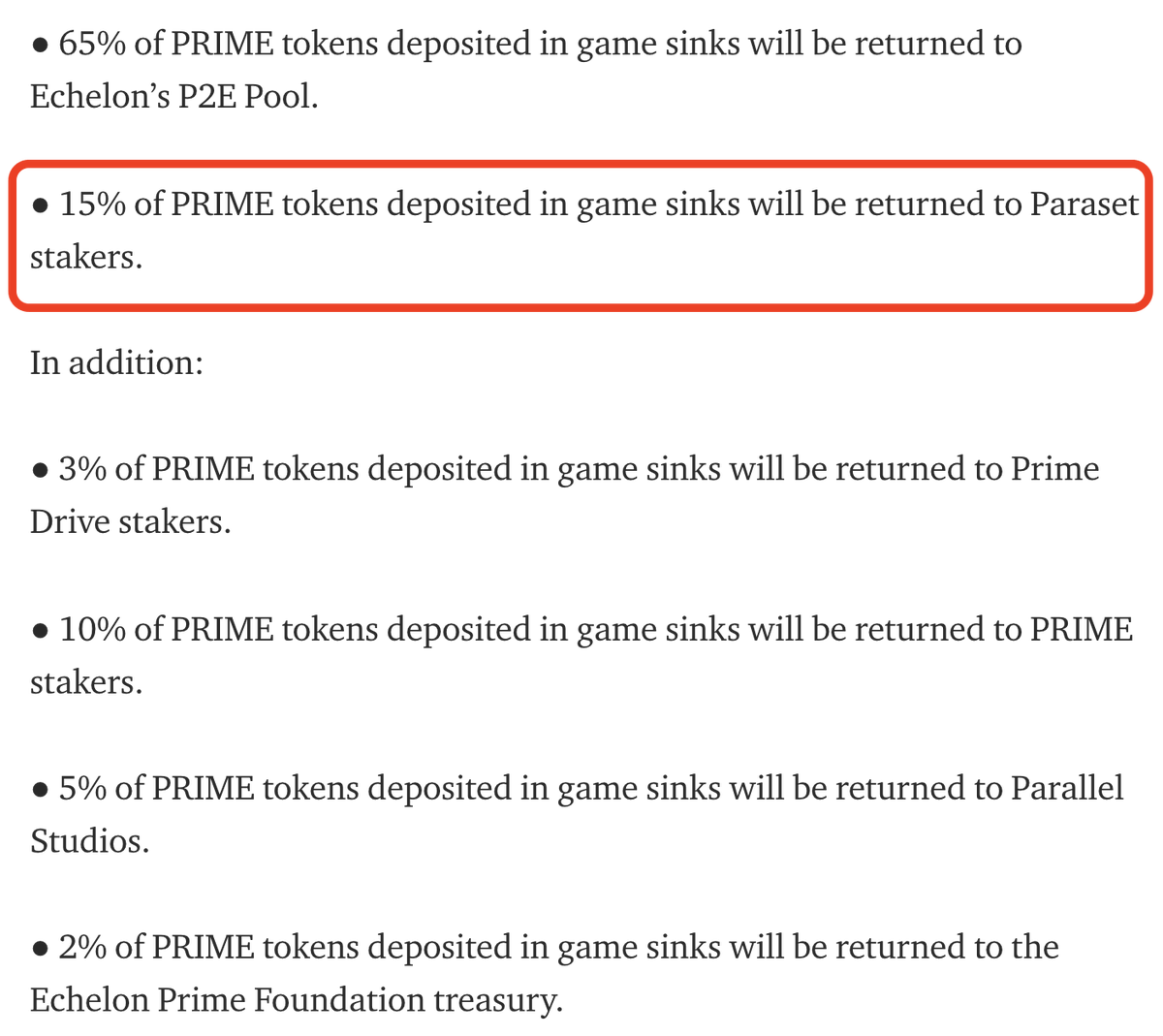 DeFi_Dad's tweet photo. Aside from a 2.3% airdrop split among ParaSet holders, 15% of $PRIME deposited into "game sinks" will be returned to Paraset stakers once @ParallelNFT is live.

// And while we have 150 Parasets at @ParagonsDAO, there are only 1,016 Parasets according to https://t.co/cimqEJL4NQ. https://t.co/K2s98N0rlf
