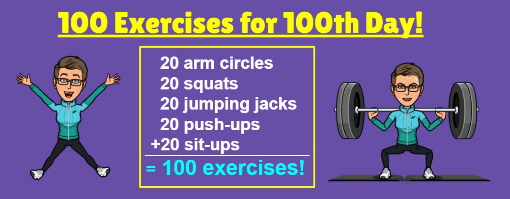 100 days...already?! Wow! This afternoon's Kindergarten PE class celebrated by completing 100 counts worth of warm-up stretches/exercises (arm circles, trunk twists, calf stretches, etc.). Celebrate with us by completing the "workout" below! #100thDay #DPSCelebrates #BeEasley